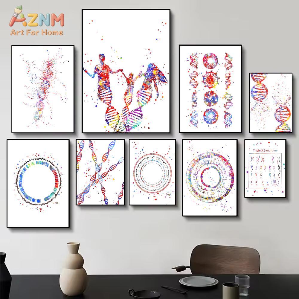 Medical Lab And Science - AZNM Colorful Watercolor DNA Gene Canvas